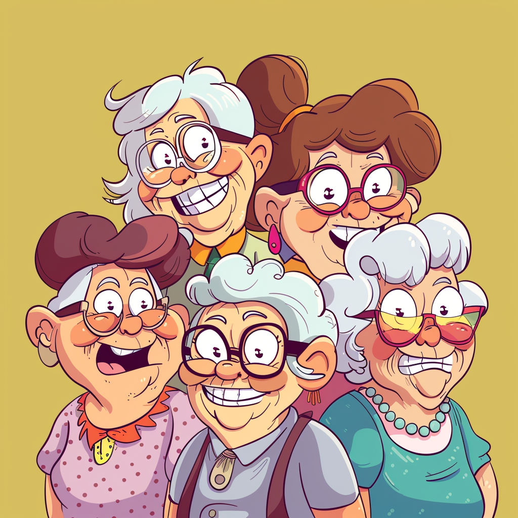 Group of Grandmas Cartoon Style