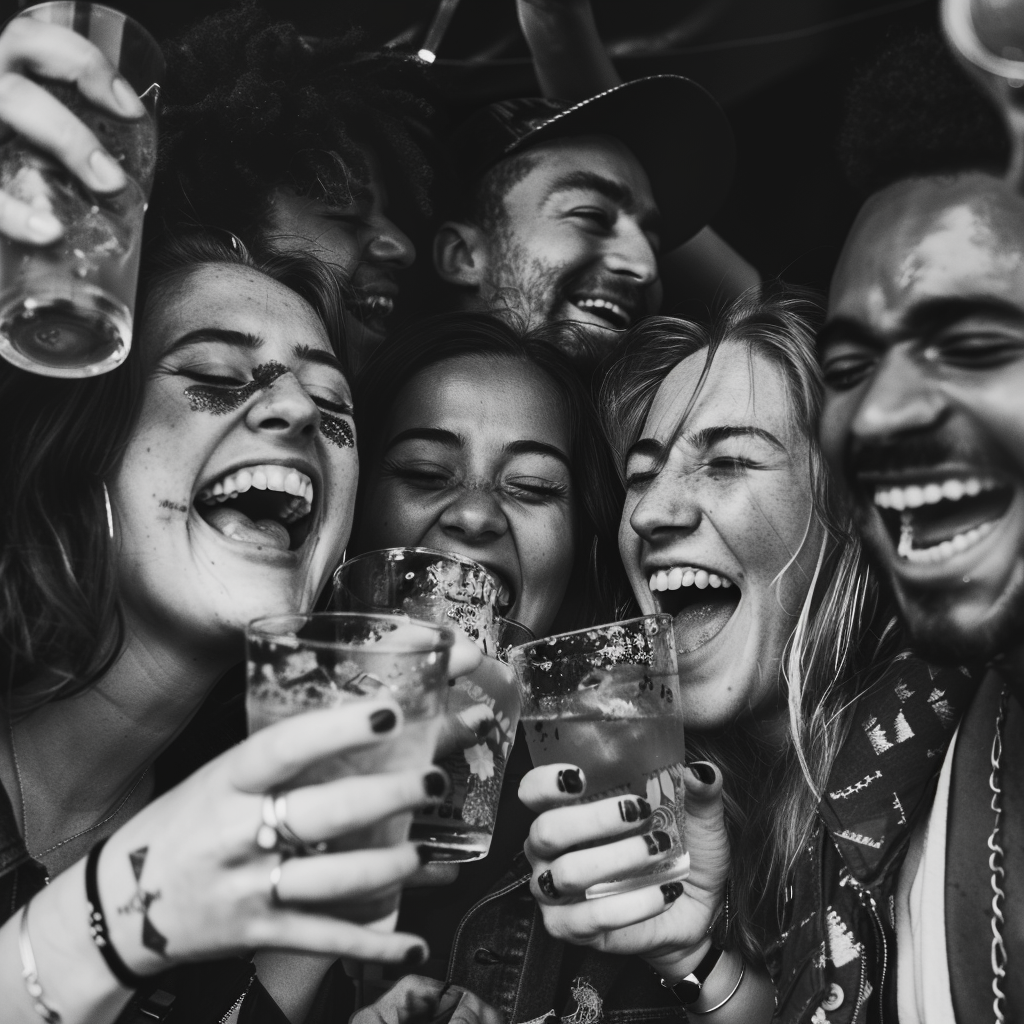 Group of friends celebrating happily