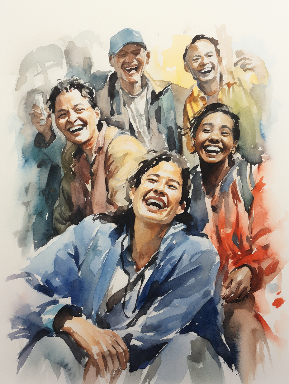 Group of people smiling watercolor