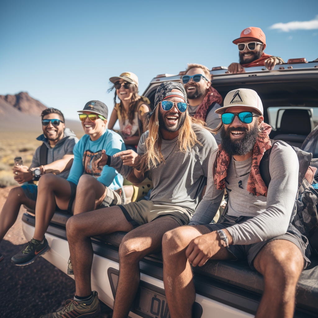 Runners sitting on tailgate of truck at trailhead