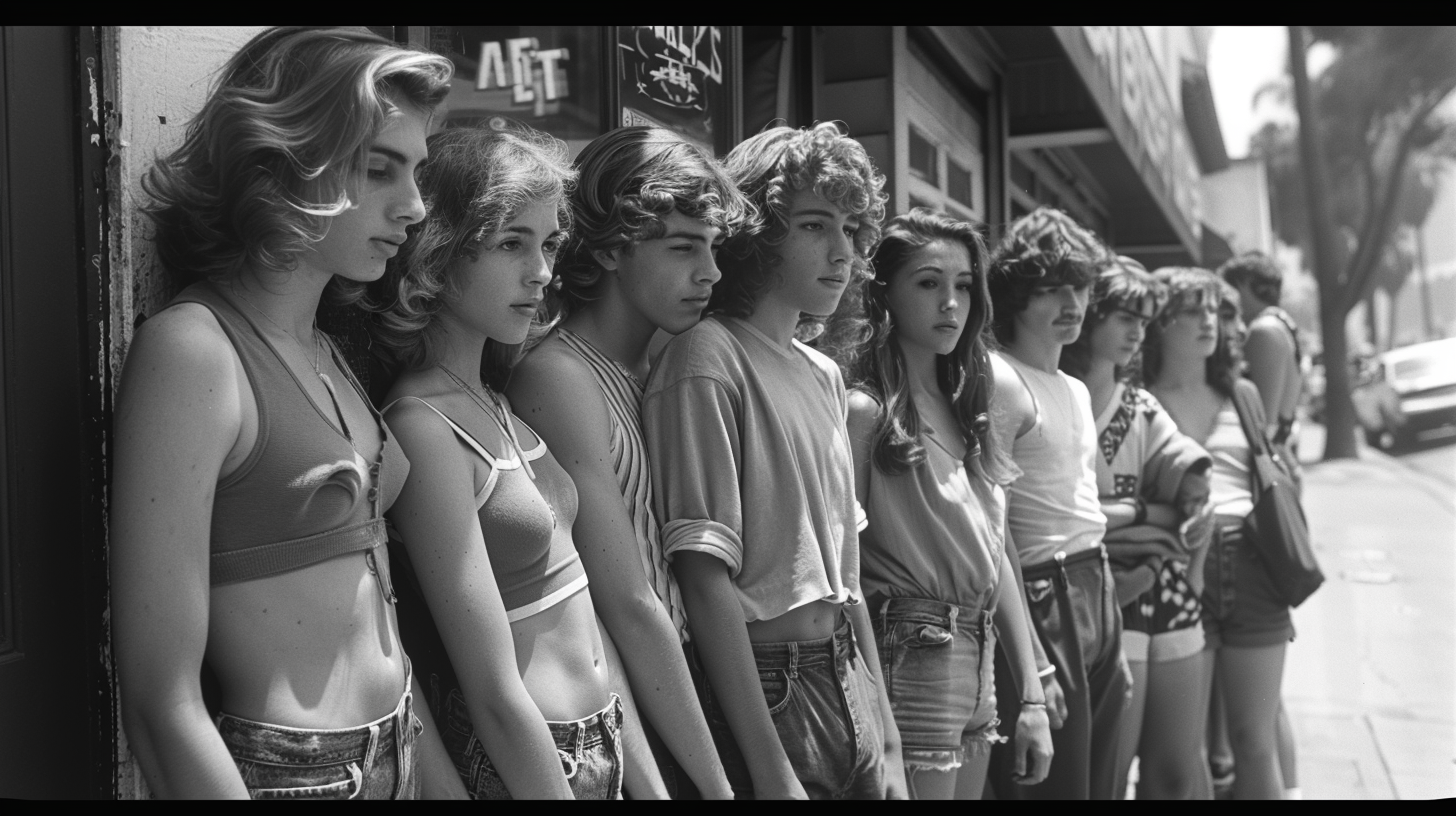 Vintage teens waiting record store