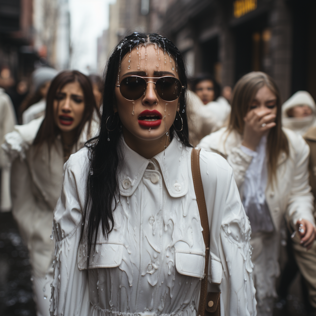 women crying in white while walking