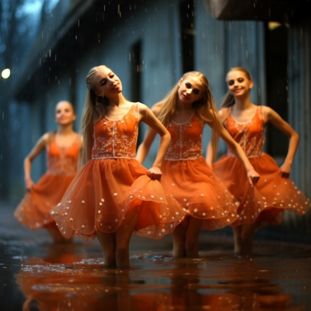 Smiling ballet girls in hot weather