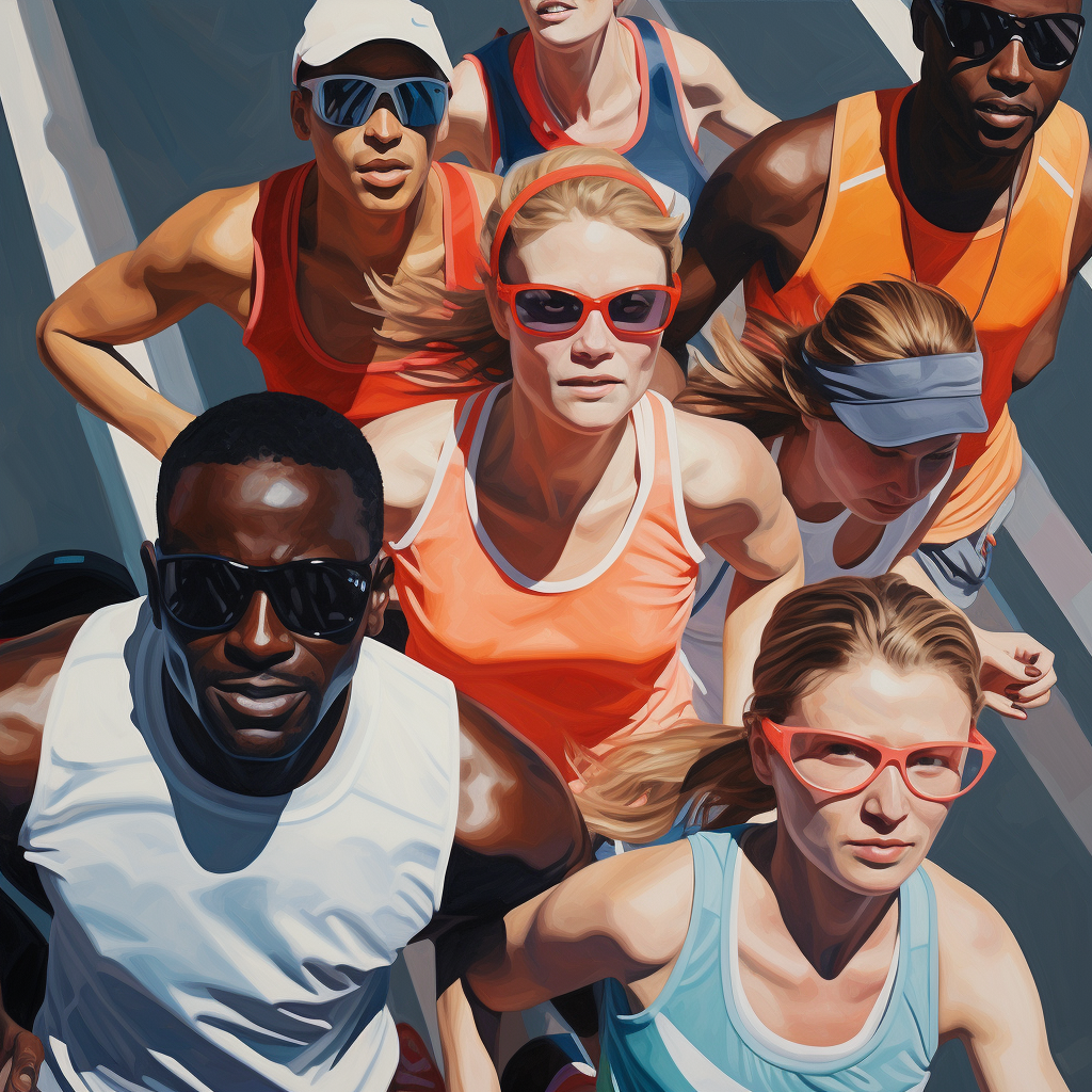 Runners wearing sunglasses on a track