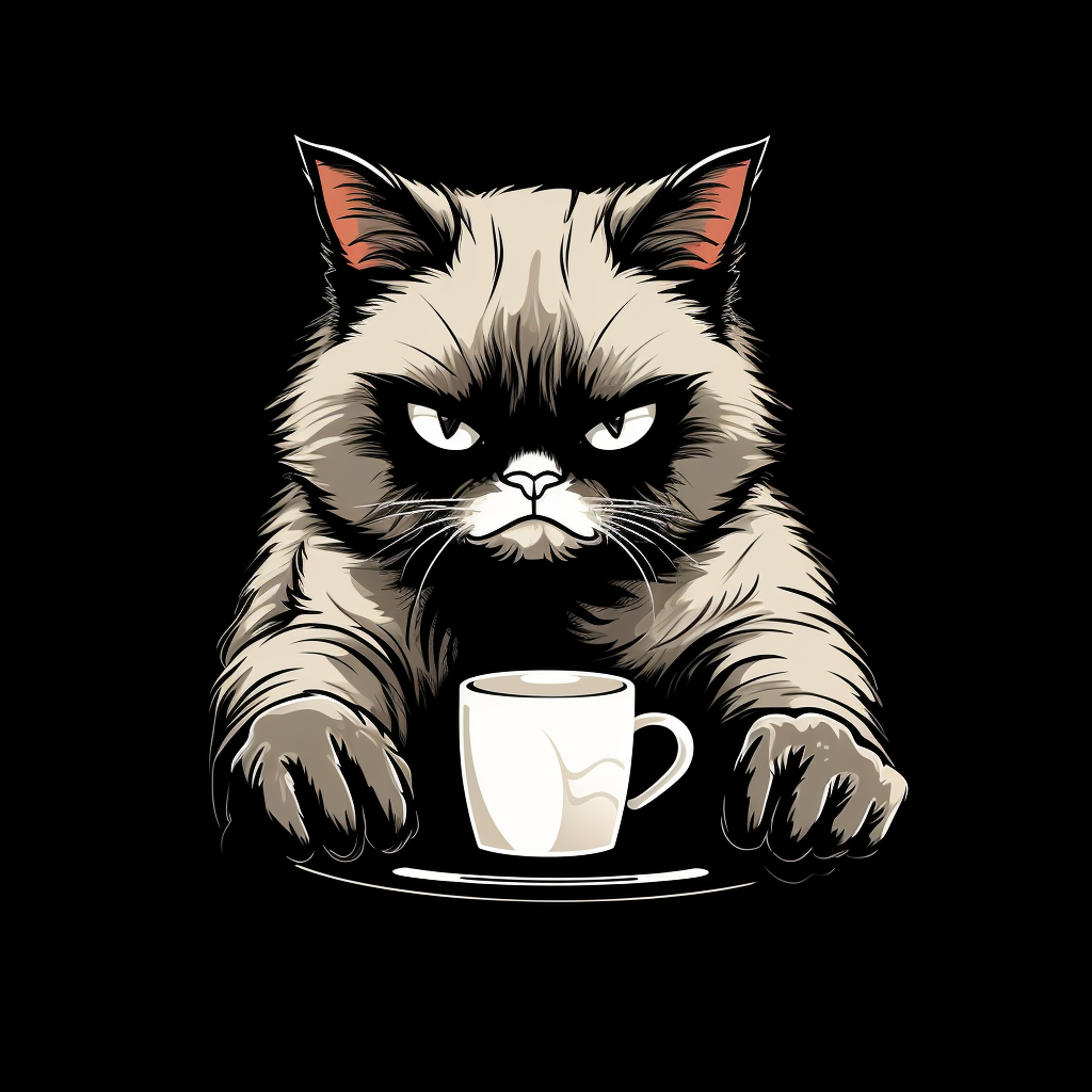 Grumpy cat holding a coffee cup