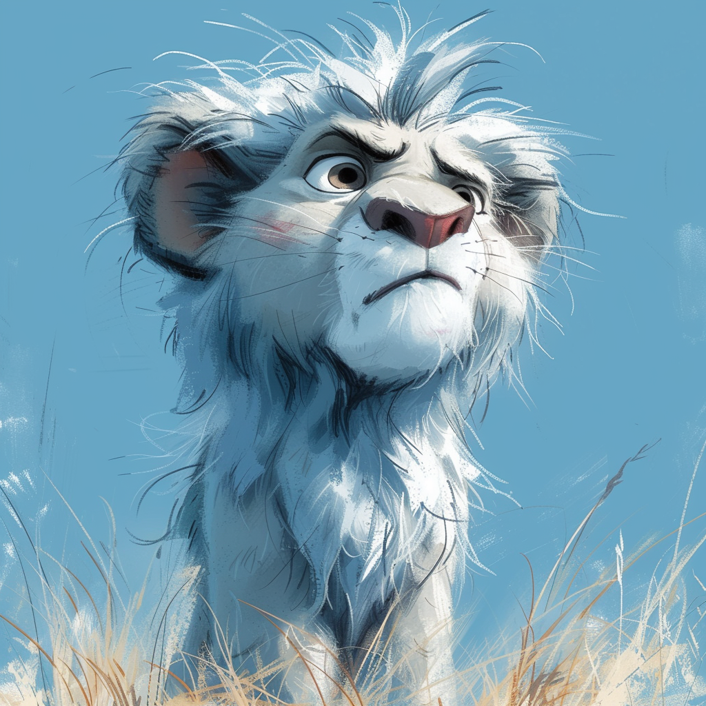 Sketch of cute grumpy lion cartoon illustration