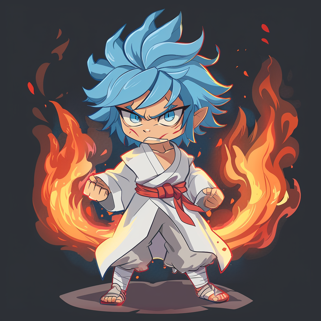 Grumpy blue fire mage in white robes