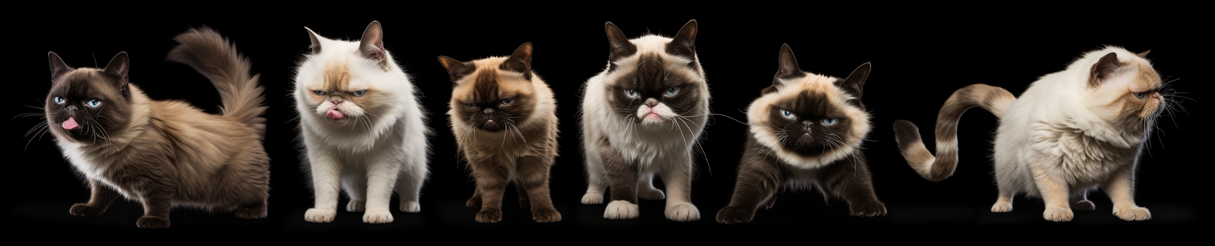 Illustration of grumpy cat walking on black background