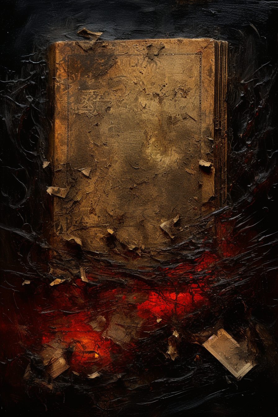 Grungy dark fantasy spell book artwork