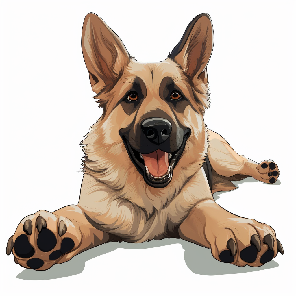 GSD dog with stretched paws