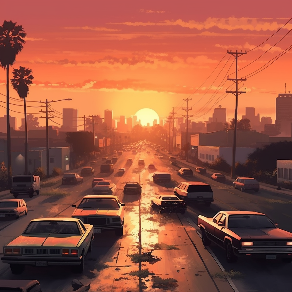 GTA Style Cityscape Sunset Crime Cool