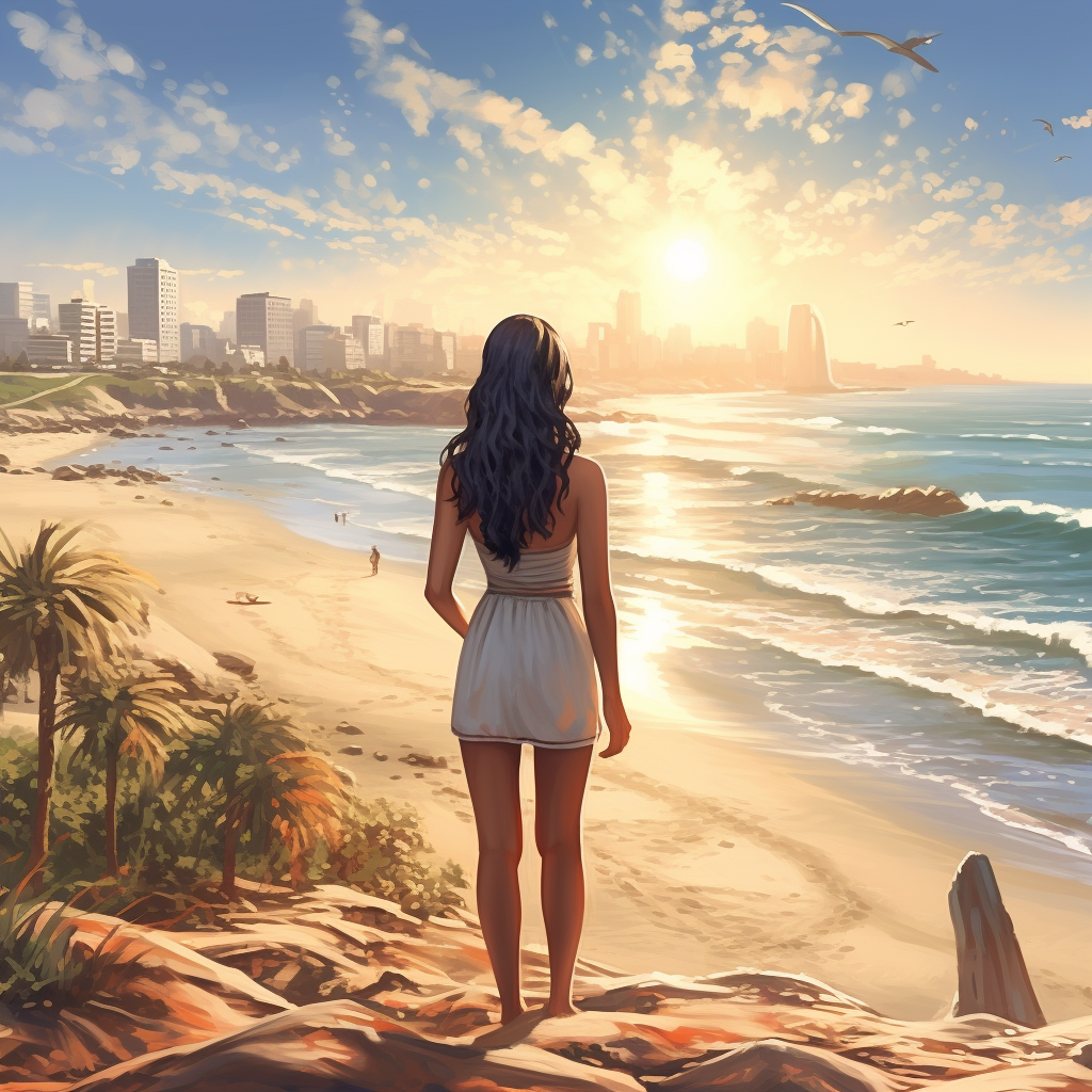 Beautiful girl enjoying GTA V beach