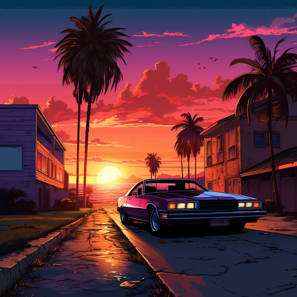 Acrylic painting of GTA Vice City