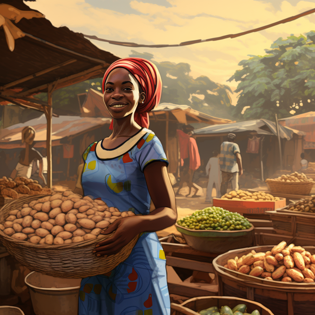 Woman holding peanuts at Guinean market