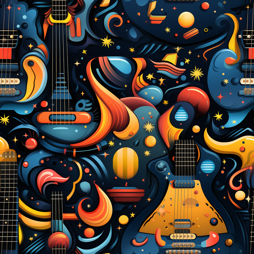 Colorful cartoon guiter with musical notes