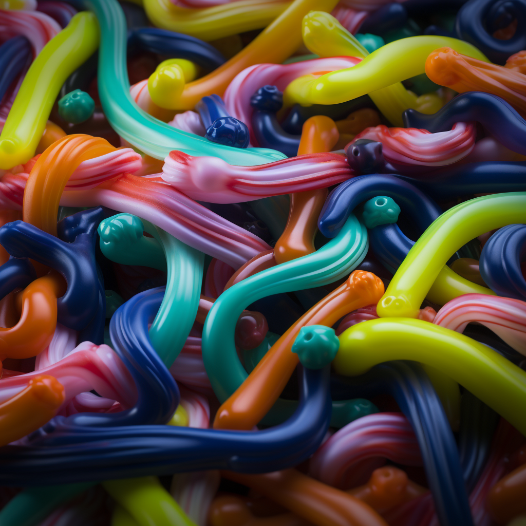 Colorful gummy worms on a plate