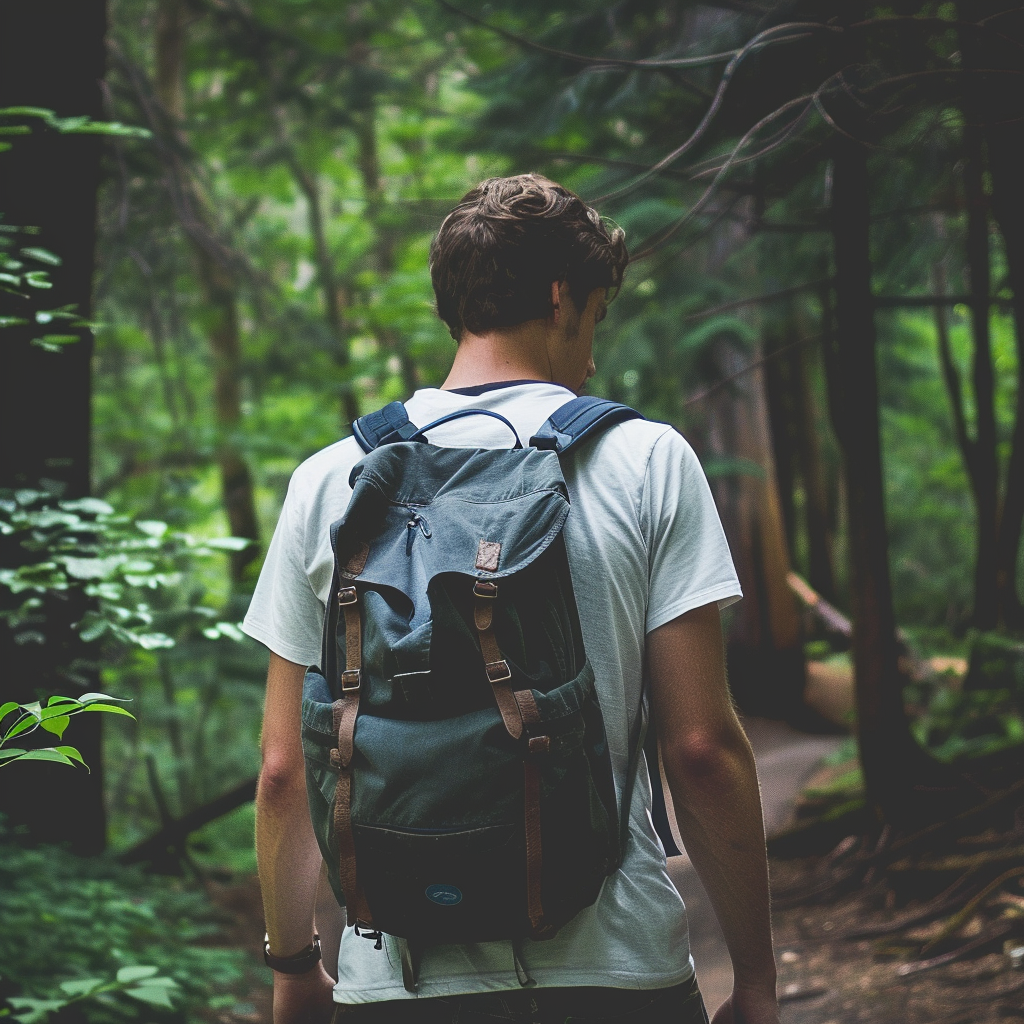 man walking in wooded area