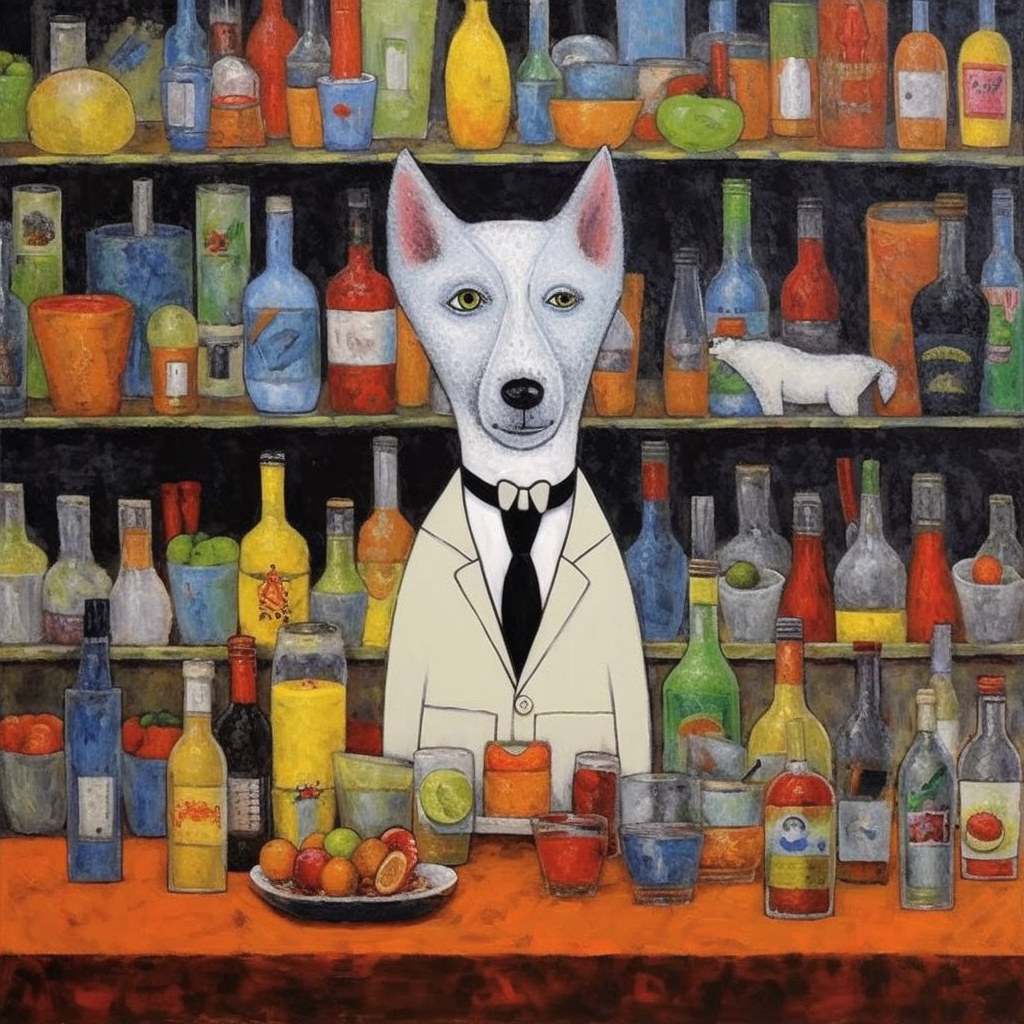 Guy Buffet Sausage Dog Mixing Cocktail  painting