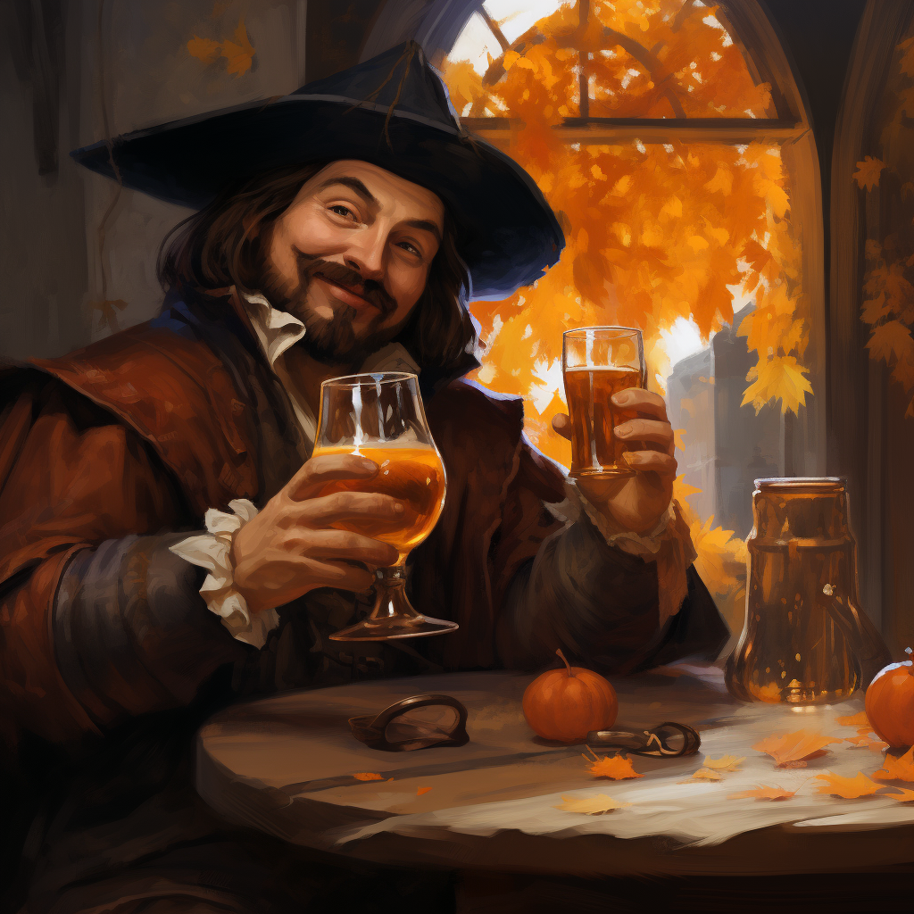 Guy Fawkes enjoying an amber beer