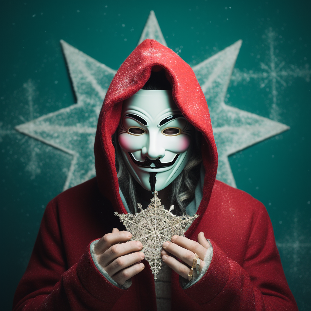 Guy Fawkes in Red Hooded Robe and Anonymous Mask