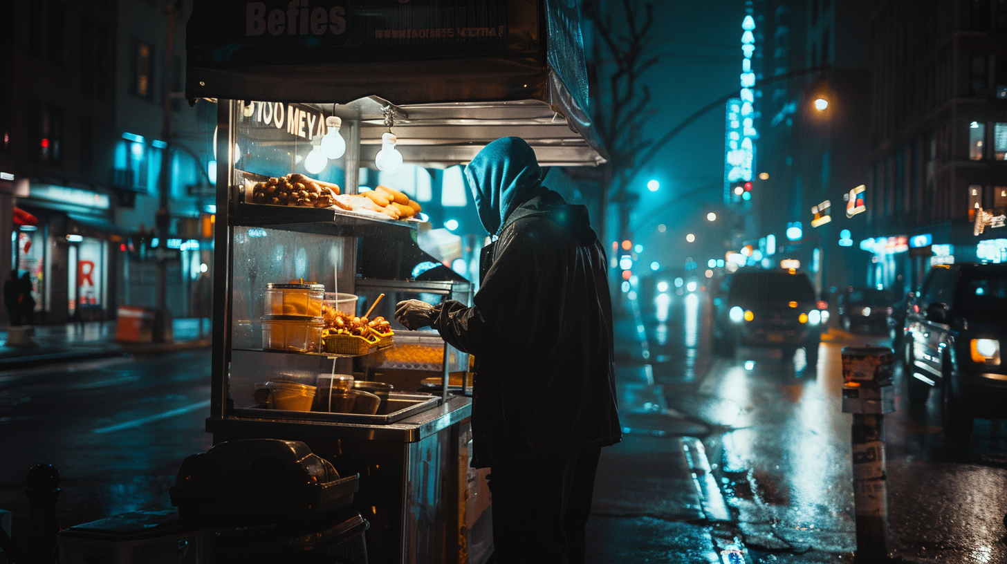 man selling hot dogs city