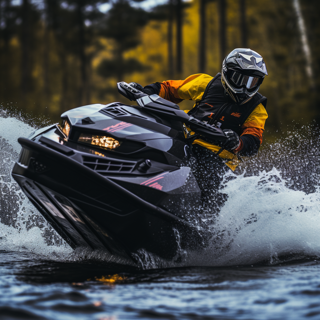 Guy Riding Jet Ski Up Rapids