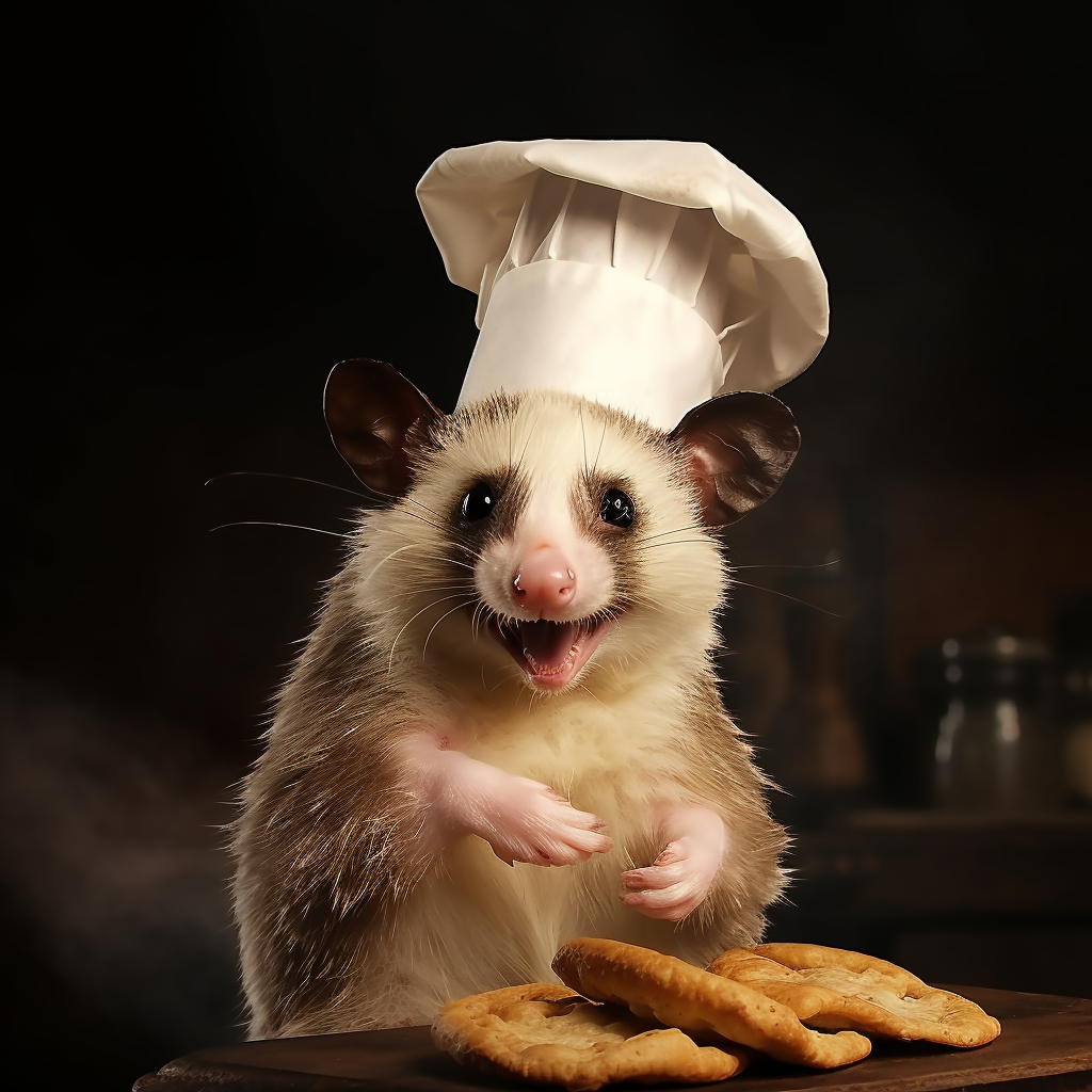 Guy with chefs hat riding opposum