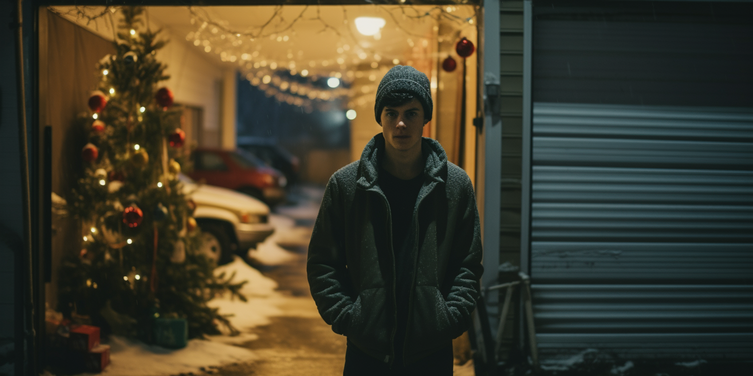 Guy in Christmas Night Vibe Garage