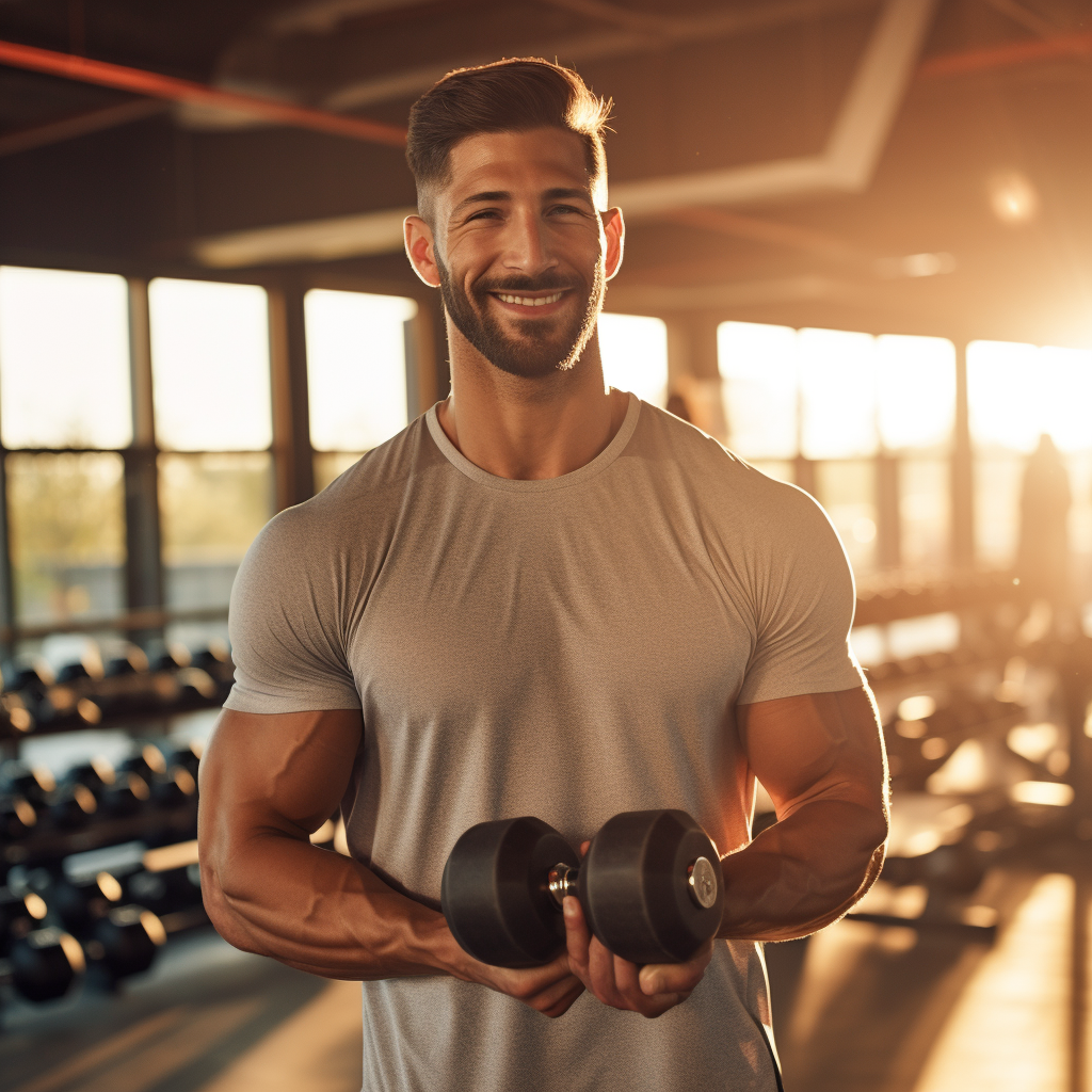 Man with Dumbbells in Gym