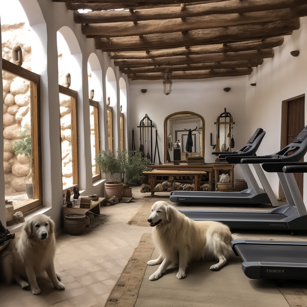 High-performance gym in rural Morocco with Moroccan dogs