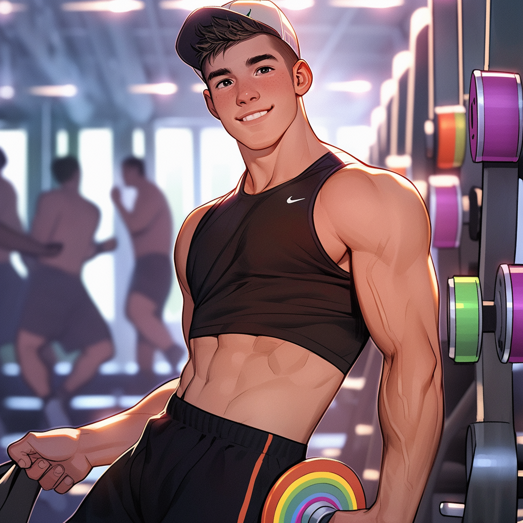 Handsome man with defined abs working out at the gym