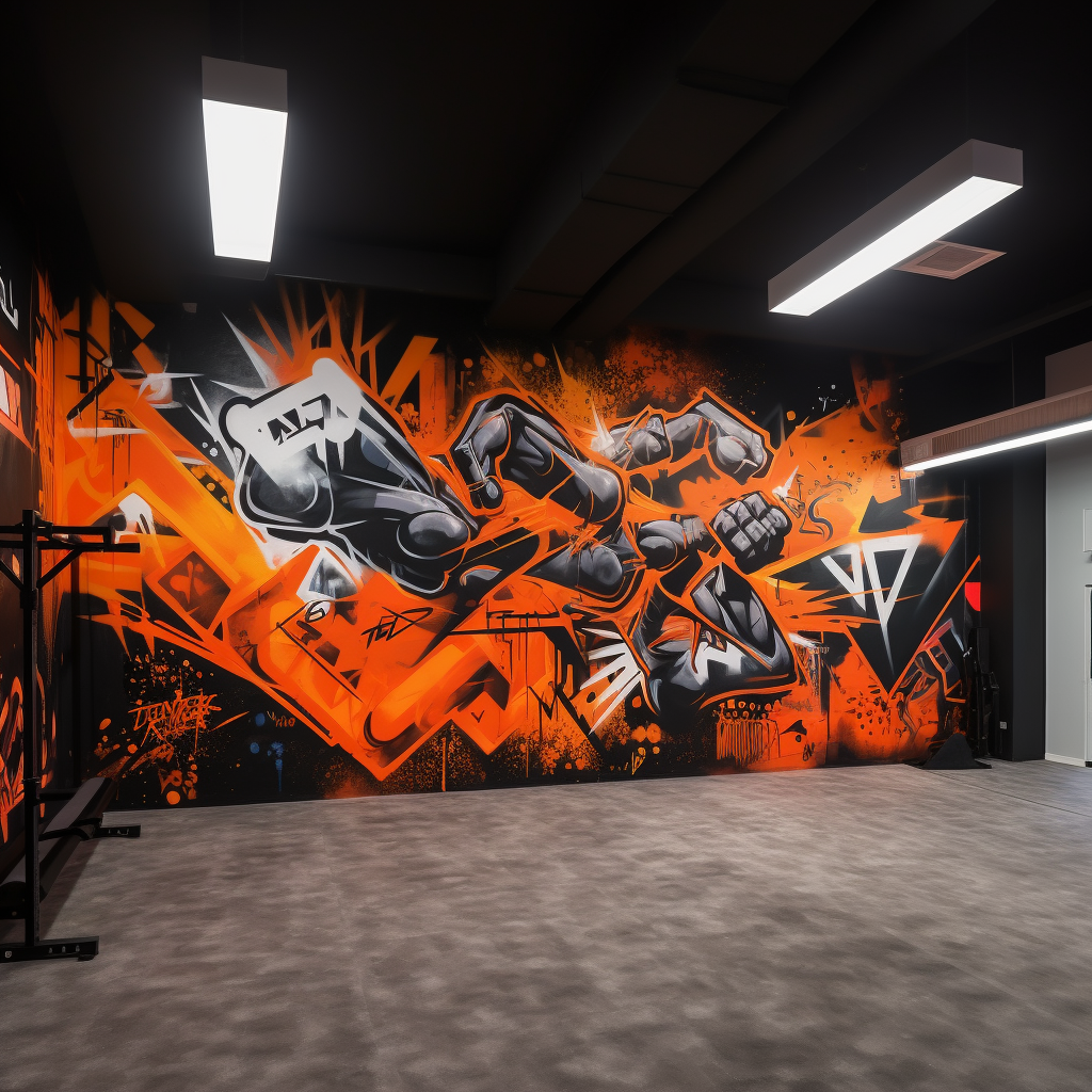 Black and Orange Crossfit Graffiti on Gym Wall