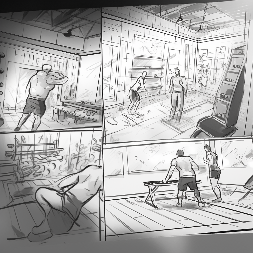 Rough sketch of a black and white gym workout