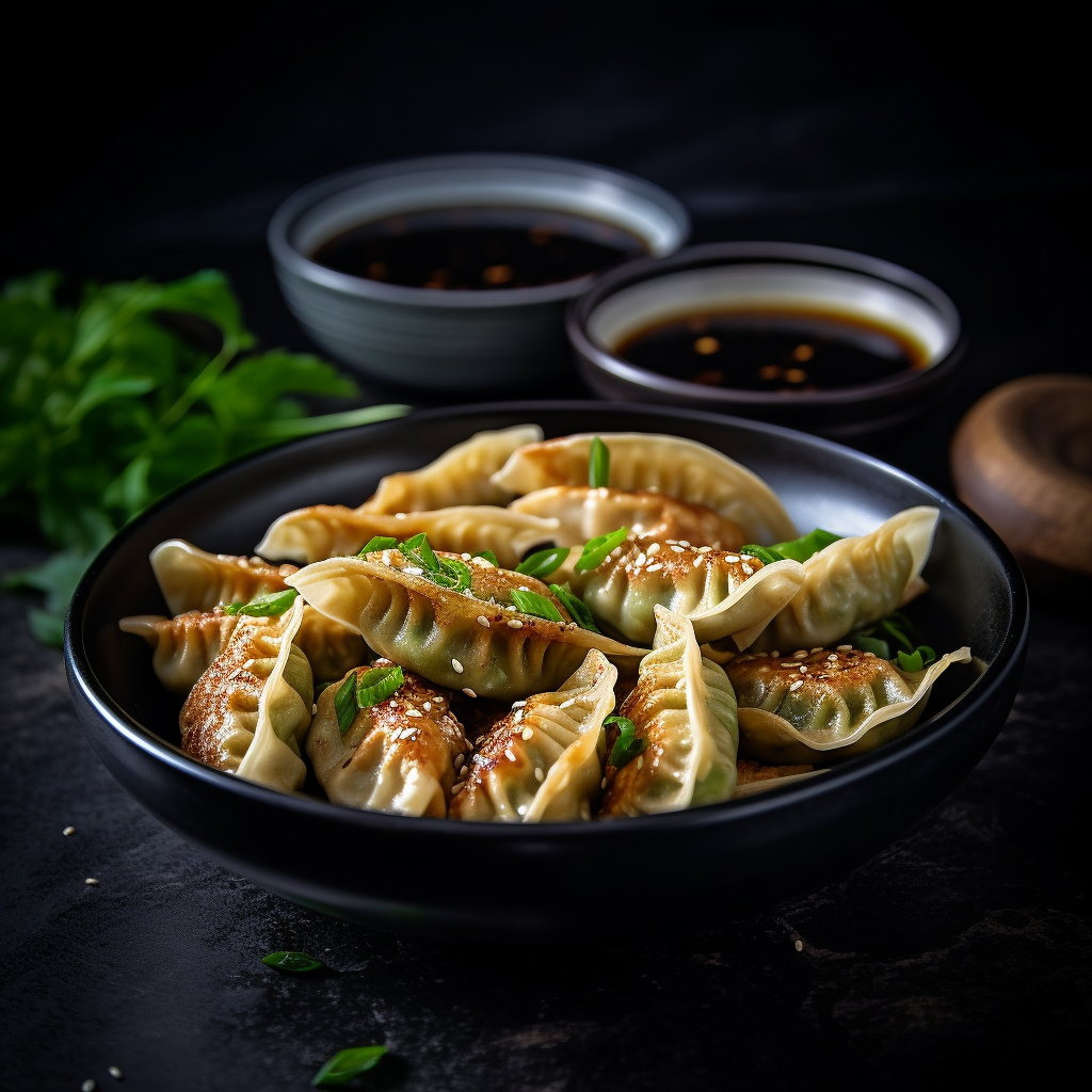 Fried gyoza in soy sauce