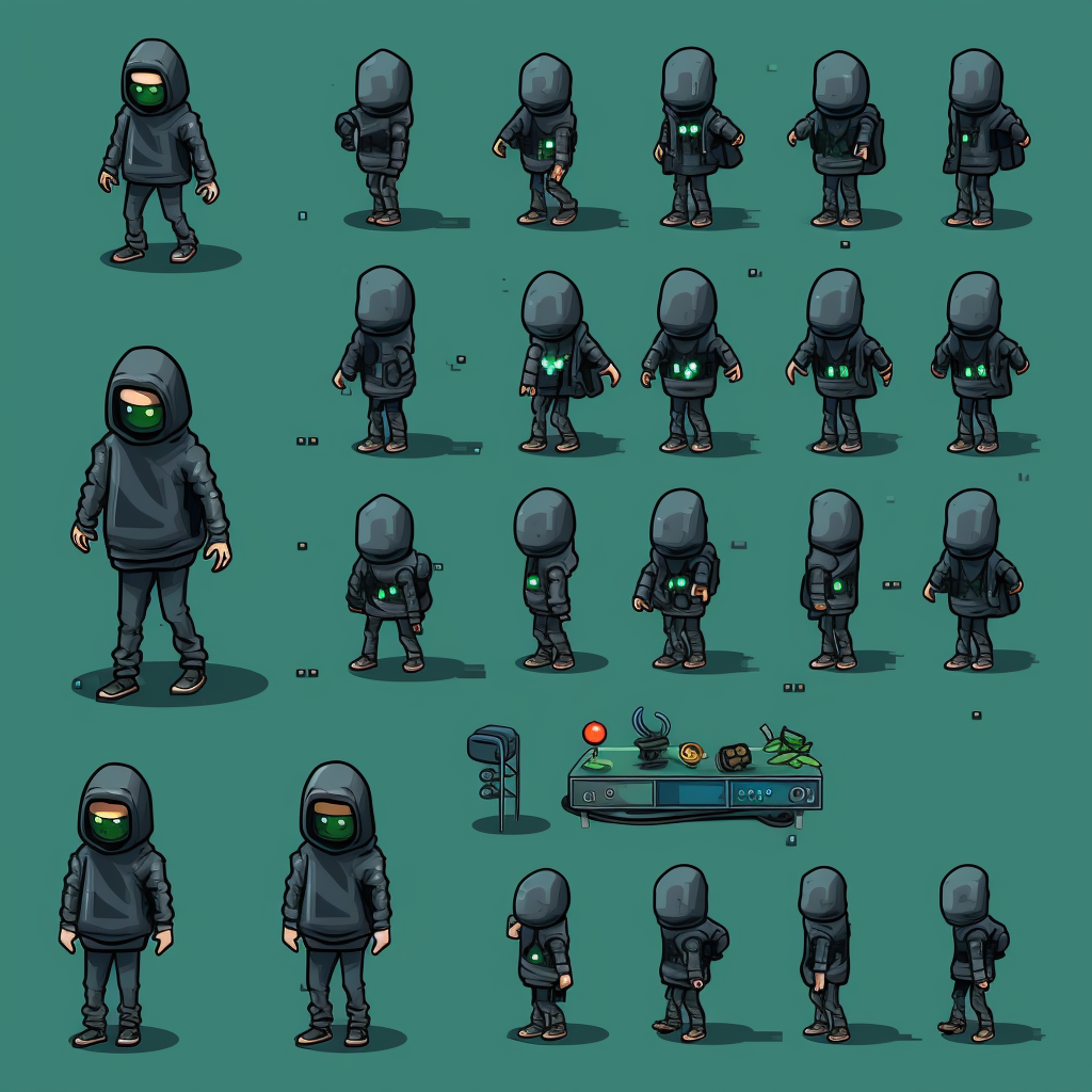 8bit hacker character sprite sheet