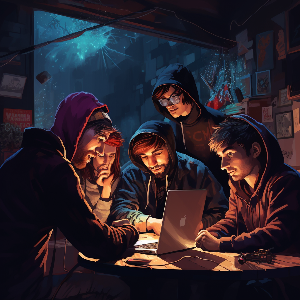 Group of hacker friends planning hack