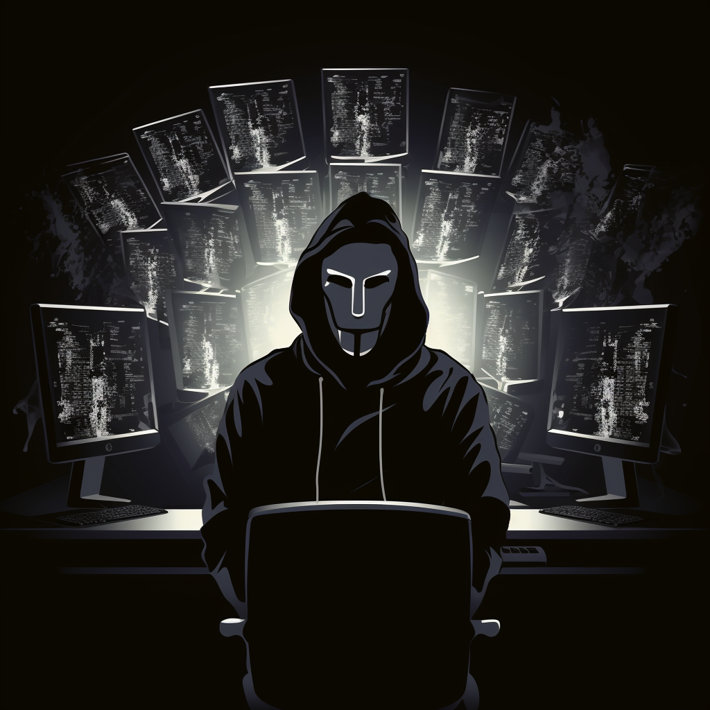 Hacker in Anonymous Mask Controlling Computers