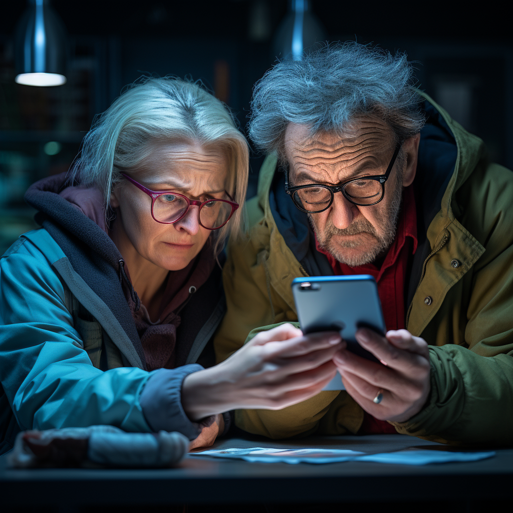 Two grandparent hackers with smartphone