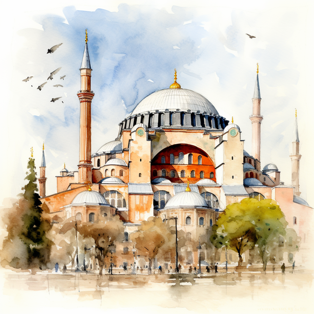 Watercolor painting of Hagia Sofia Church