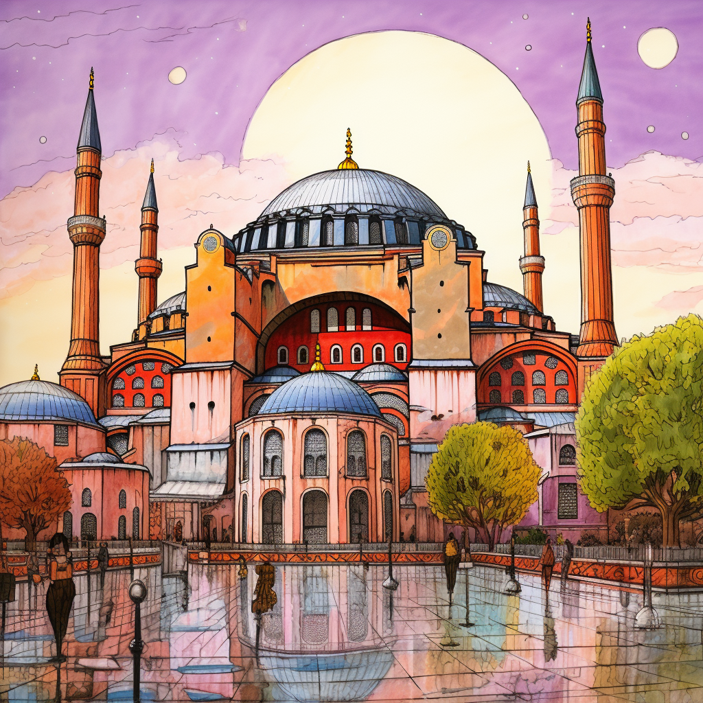 Beautiful Hagia Sophia Turkey Coloring Page