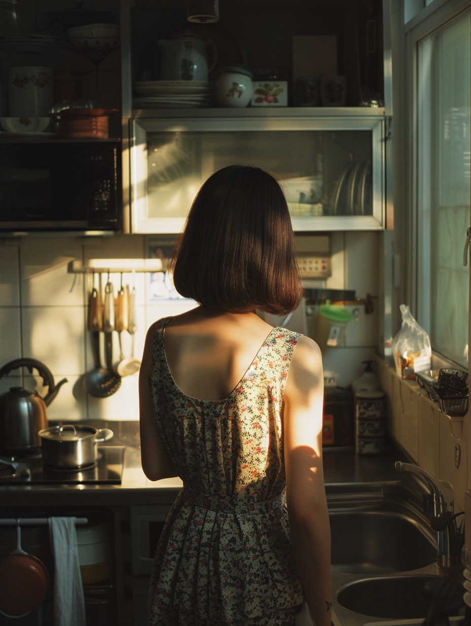 Beauty in kitchen with utensils