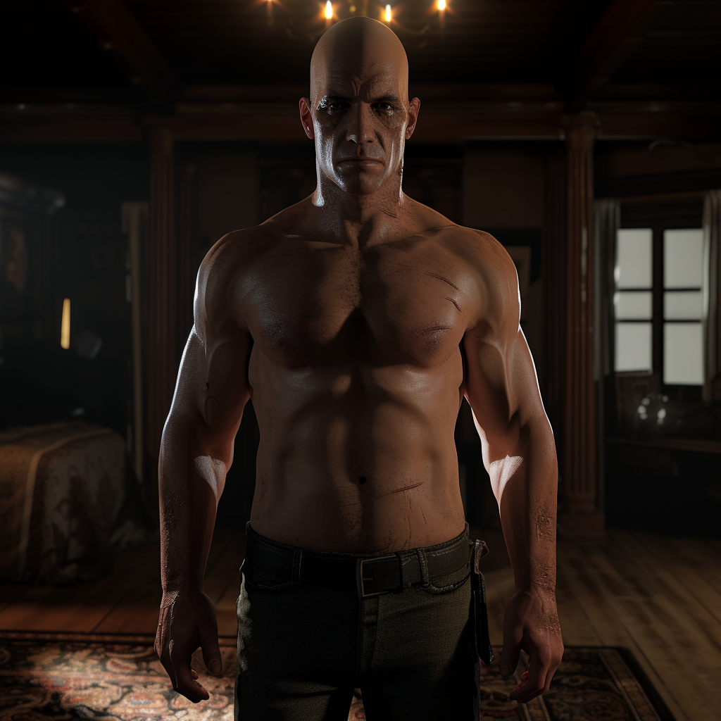 Bald man in well-lit room