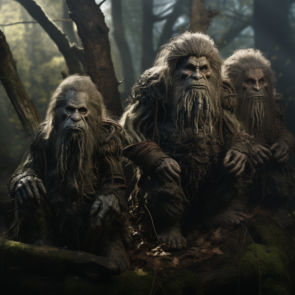 Three Hairy Trolls in Forest