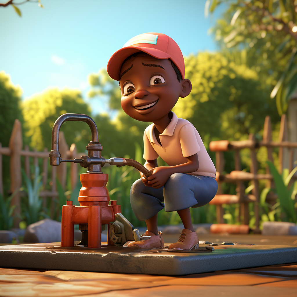 Haitian school kid filling cup of water