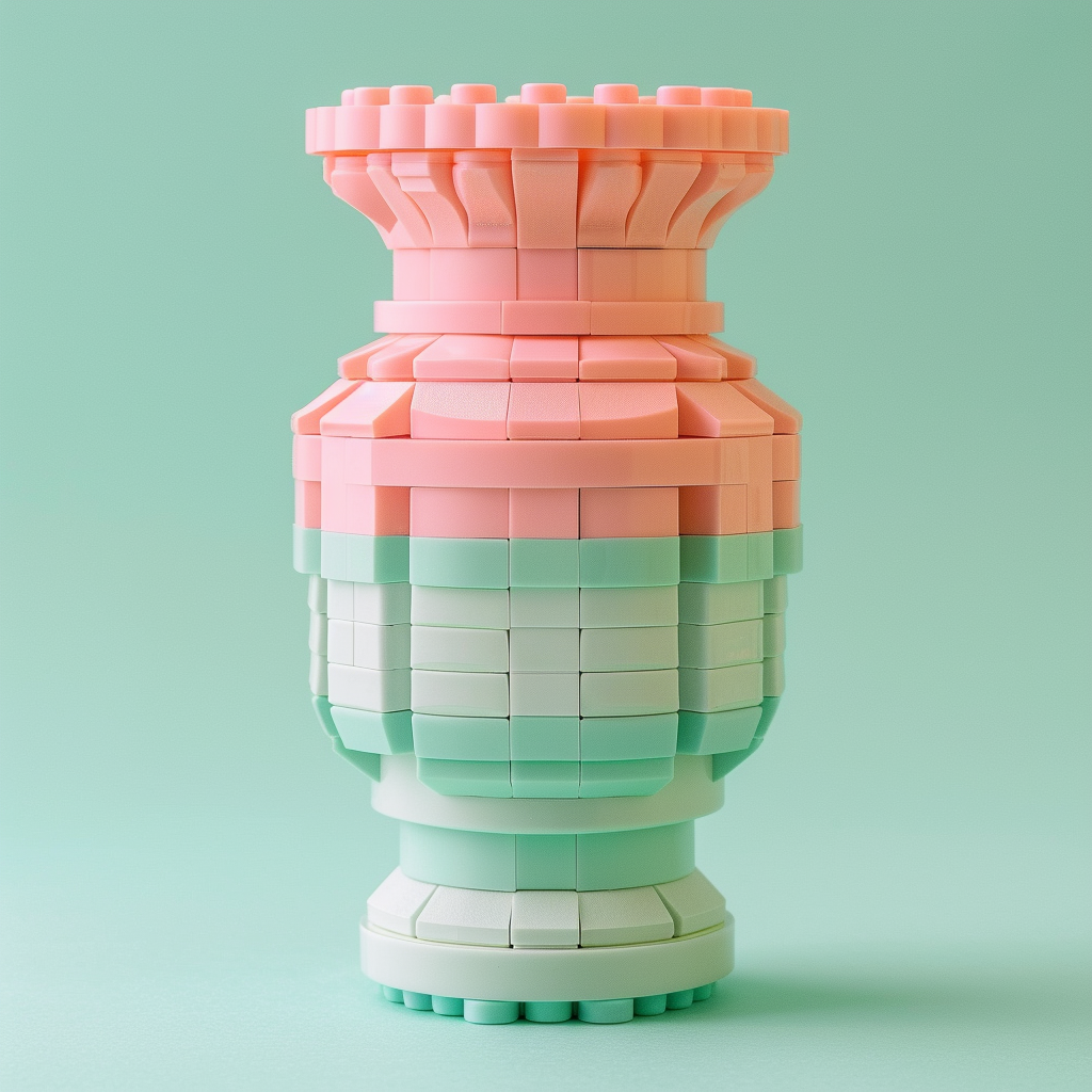 Half-built pink mint green Lego vase