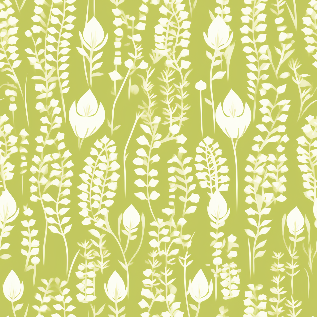 Bright white botanical pattern on pastel yellow background