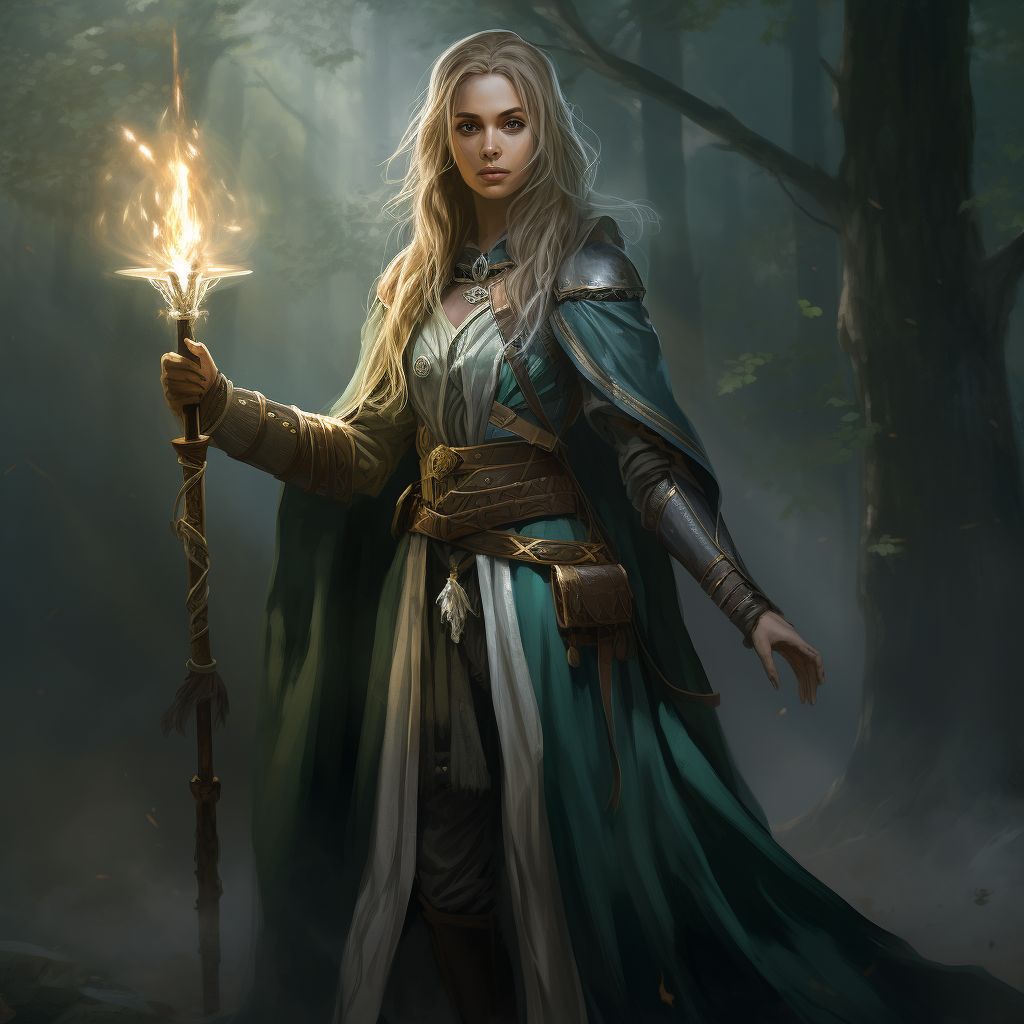 Half Elf Female Wizard with Staff of Power