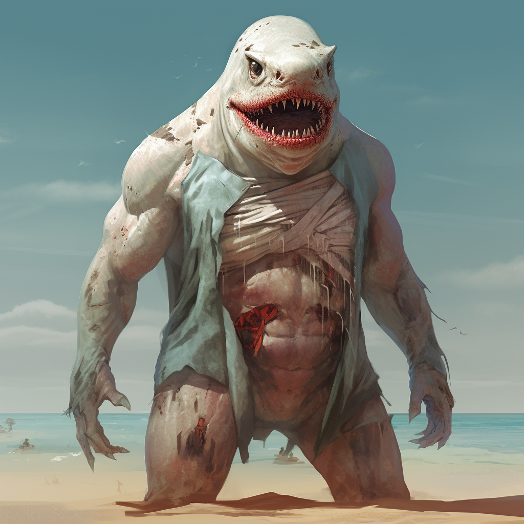 Hammerhead Shark Hybrid with Human Torso and Attire