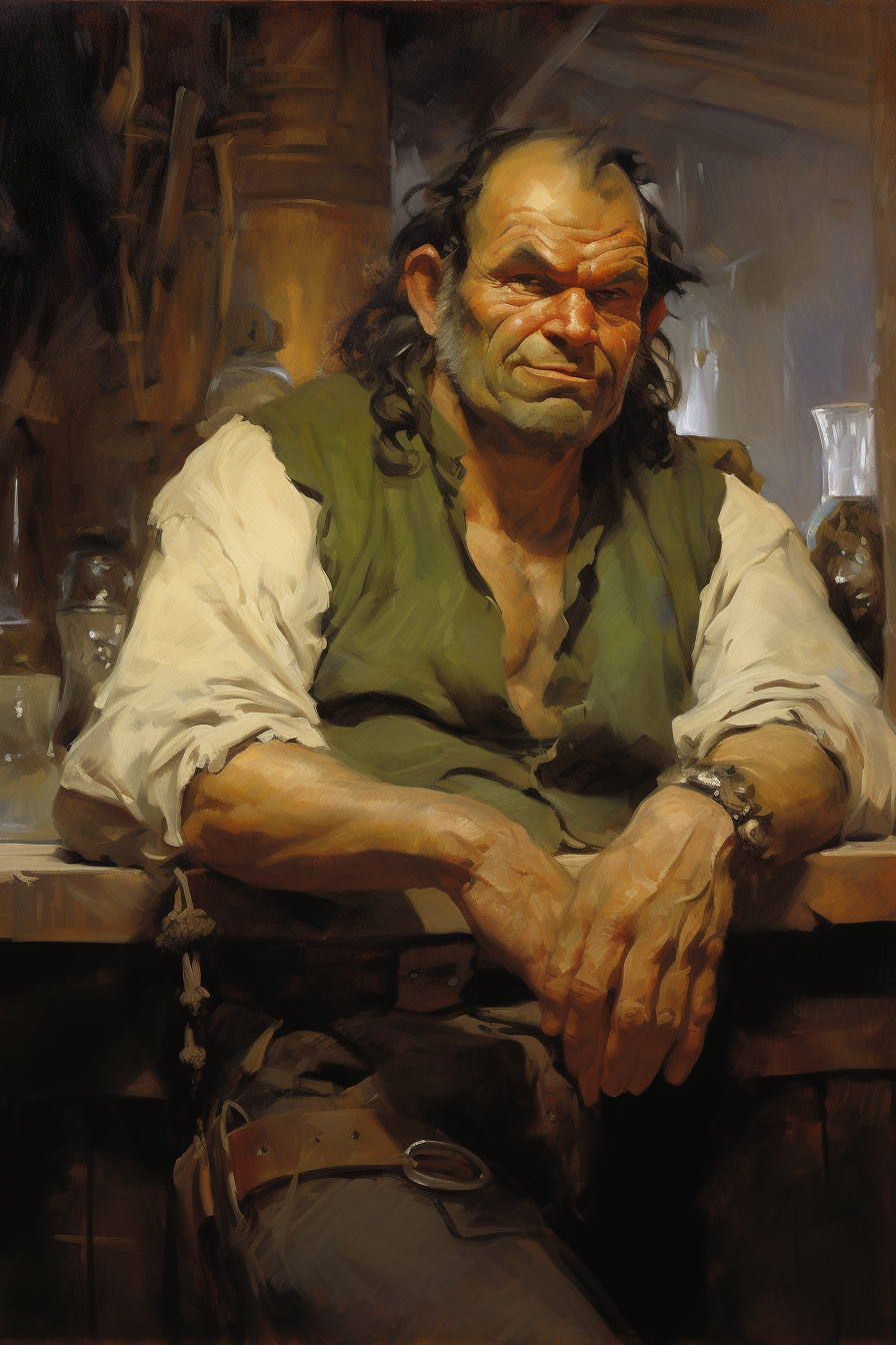 Half-Orc Bar Owner in Inn Expression Portrait