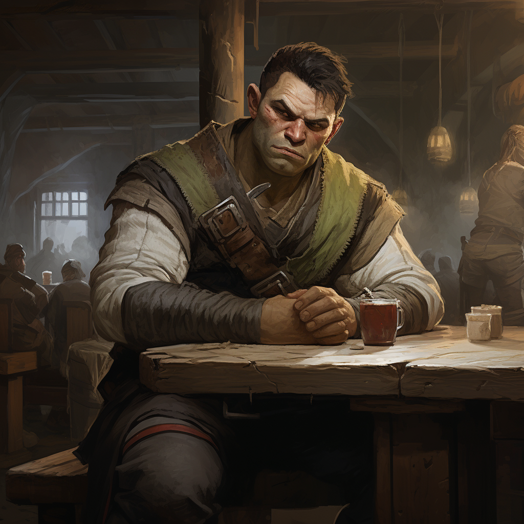 Grey Half-orc Barbarian in Tavern